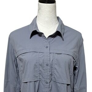 REI Co-op Shirt Womens Large Gray Button Up Sahara Long Sleeve Vented Back